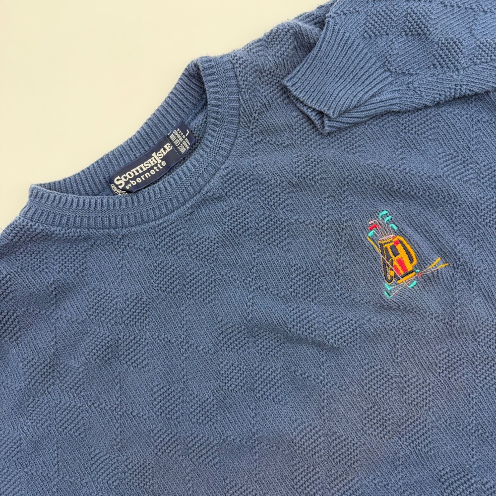 Scottish Isle by bernette Mens Blue Golf Caddy Embroidered Sweater‎ Size L